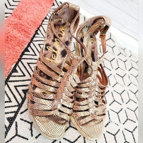 Sam Edelman Annabel Gold Wedge Espadrilles, sz 8 - Picture 4 of 13